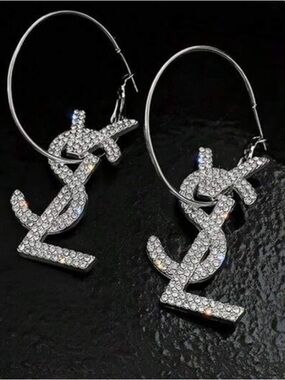 Embellished Logo Hoop Earrings